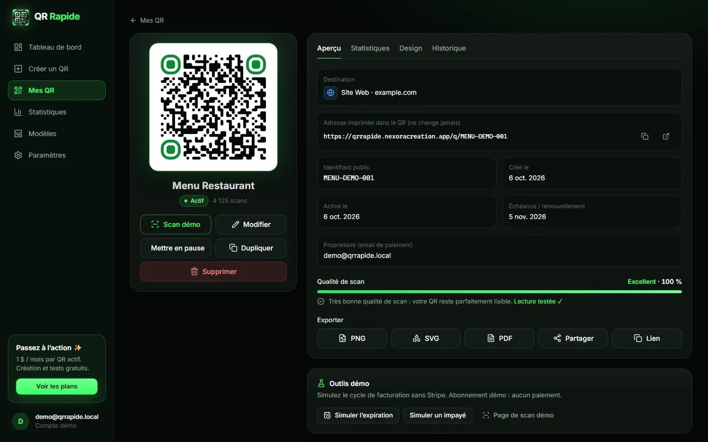 QR Rapide — Détail d'un QR