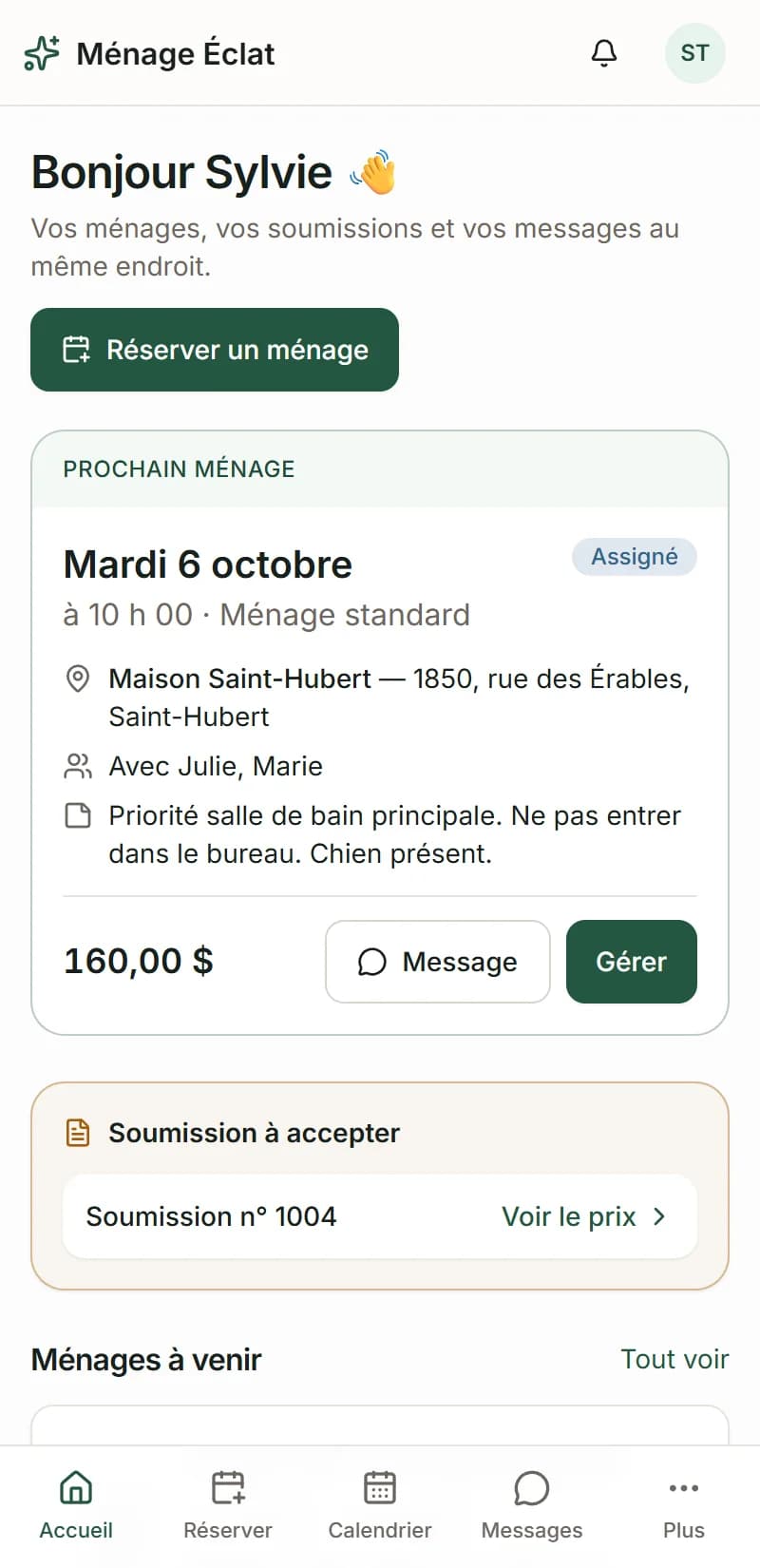 CleanFlow — Espace client sur mobile