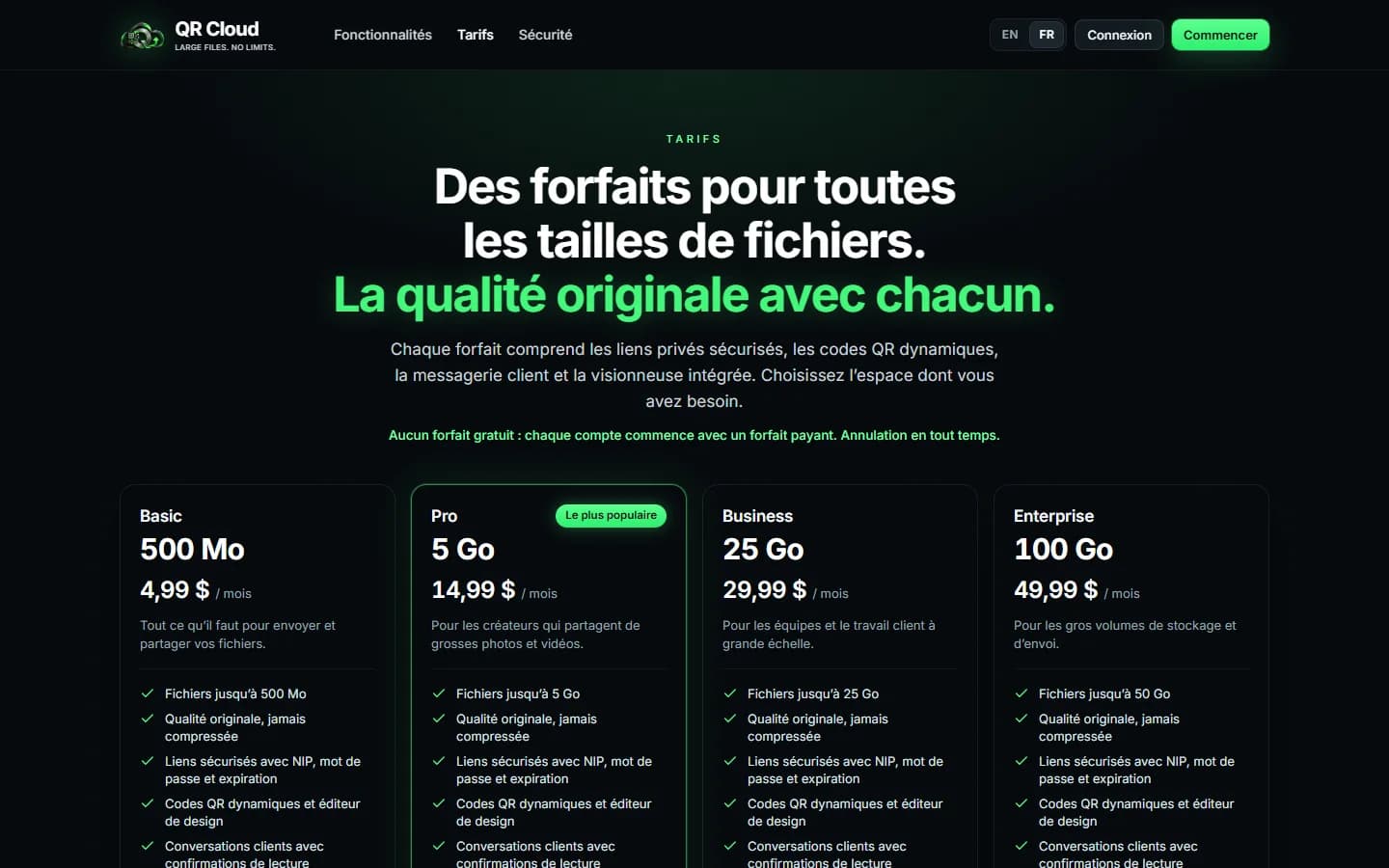 QR Cloud — Forfaits