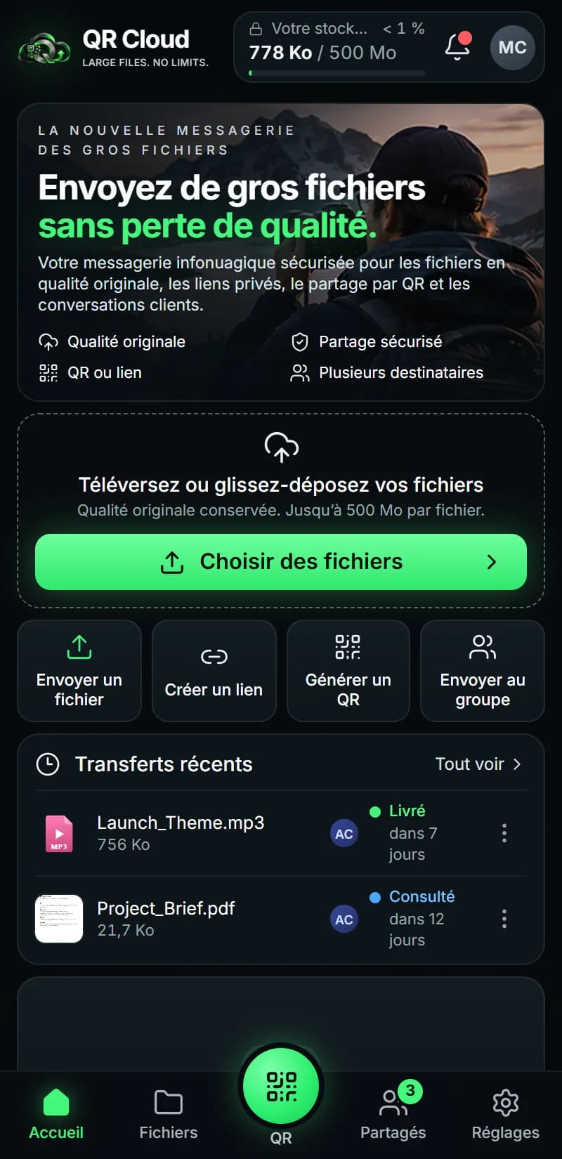 QR Cloud — Espace de Maya sur mobile