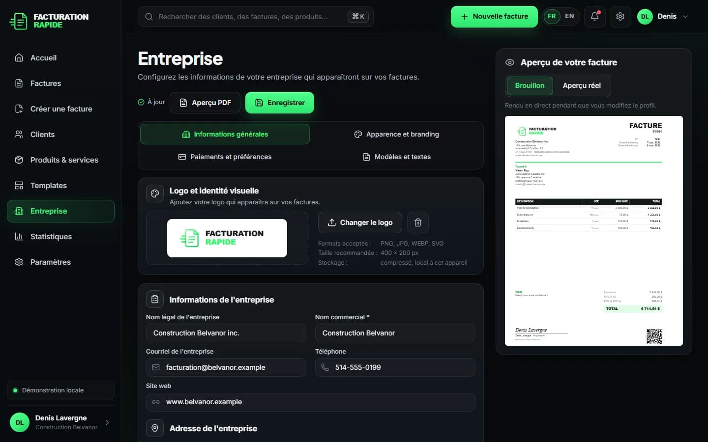 Facturation Rapide — Profil de l'entreprise