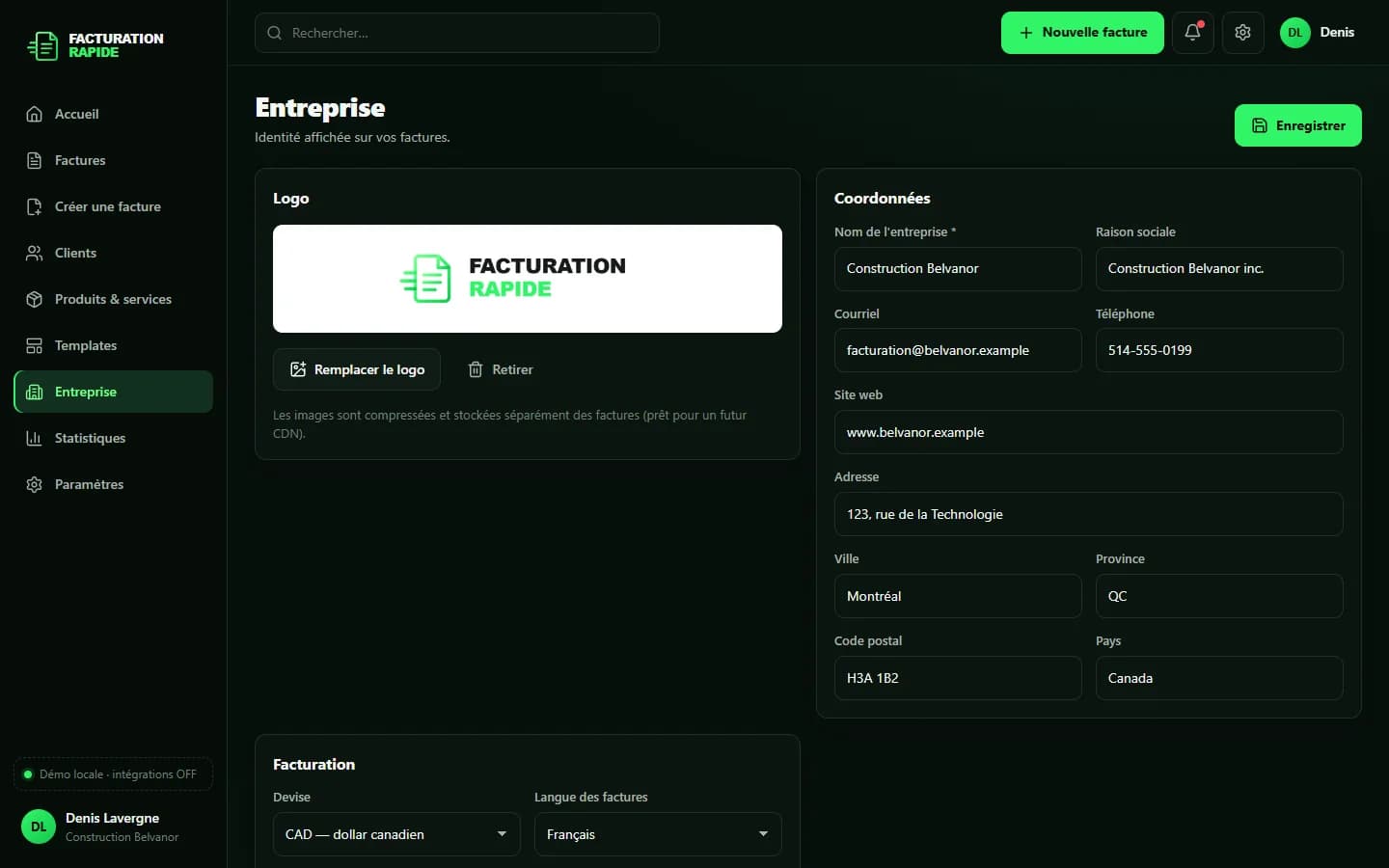 Facturation Rapide — Profil de l'entreprise