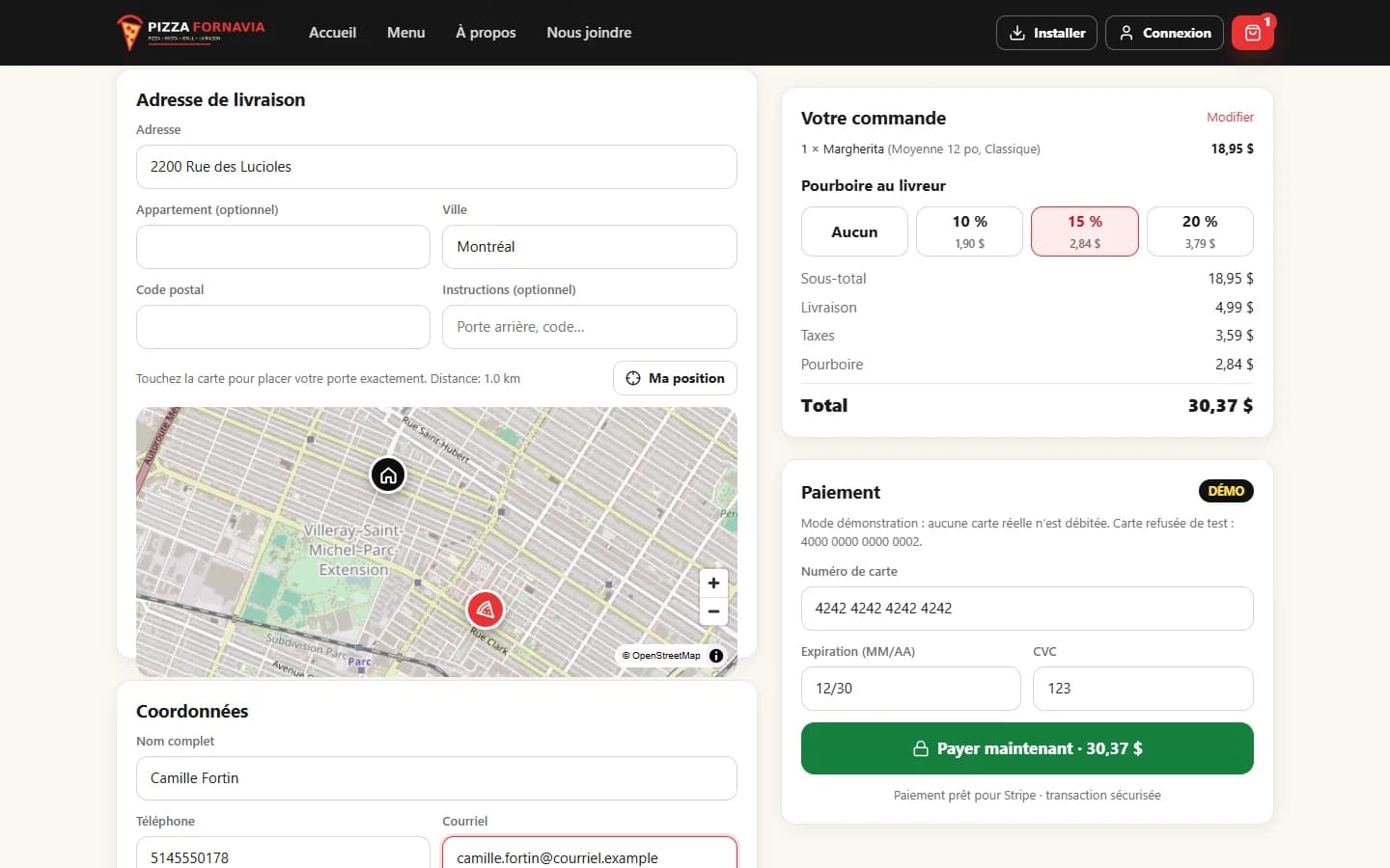Delivery App — Simulated payment