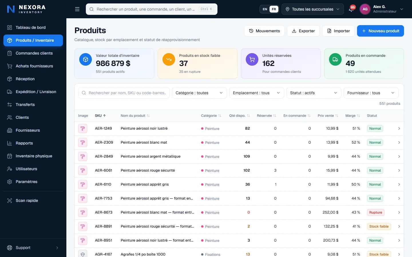 Nexora Inventory — Produits et stock par emplacement