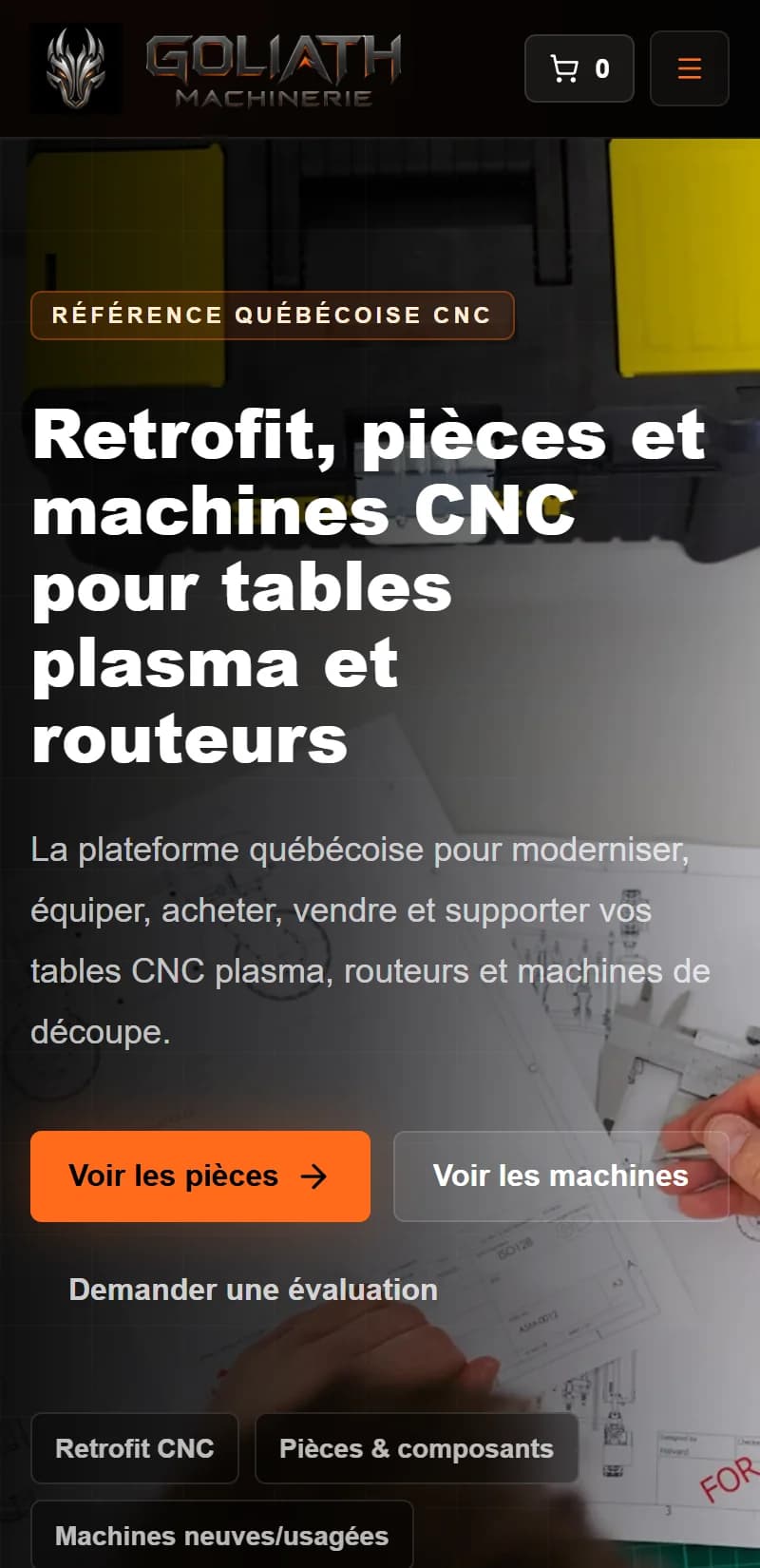 Goliath CNC — Accueil sur mobile