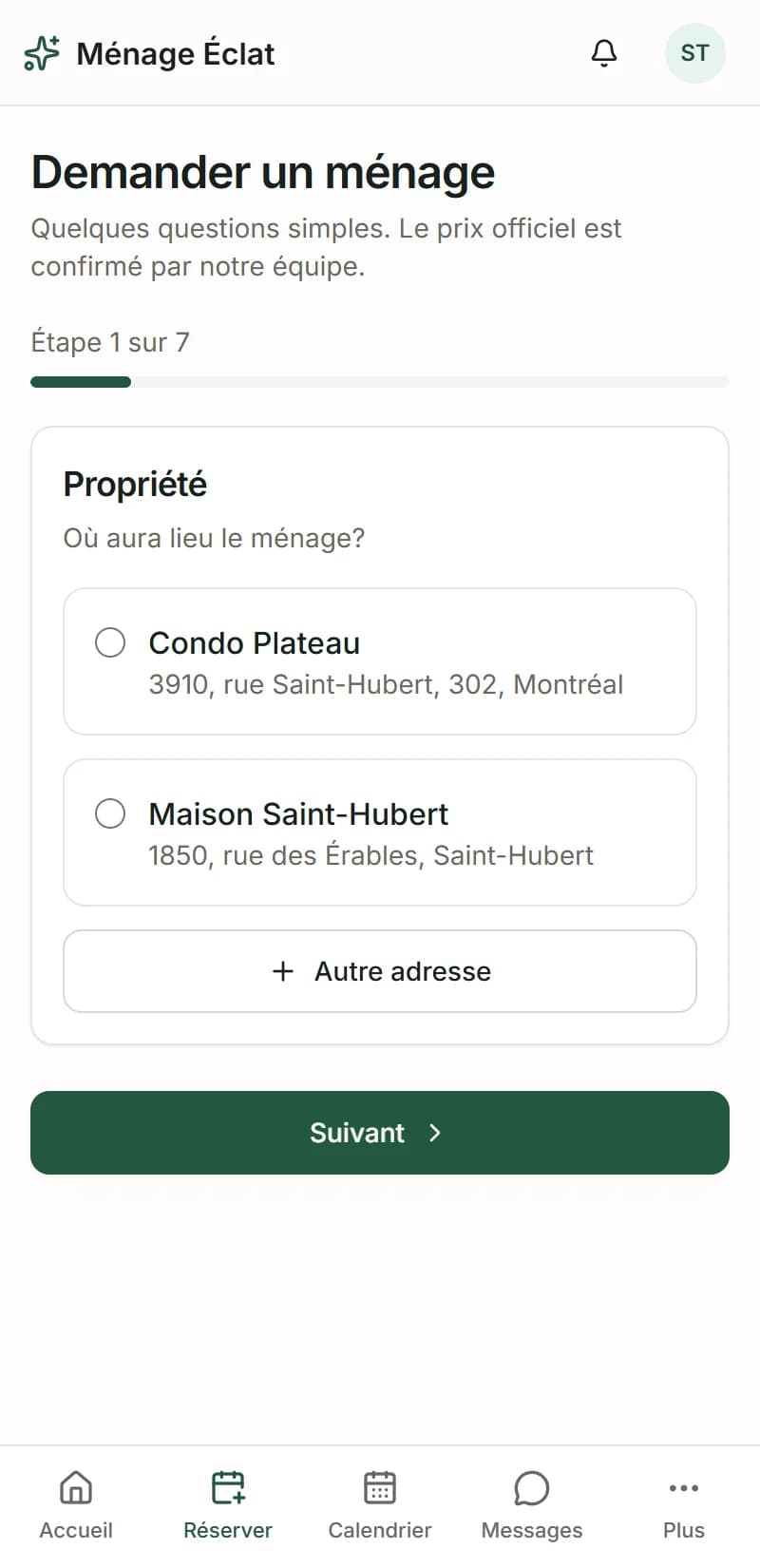 CleanFlow — Réservation par le client sur mobile