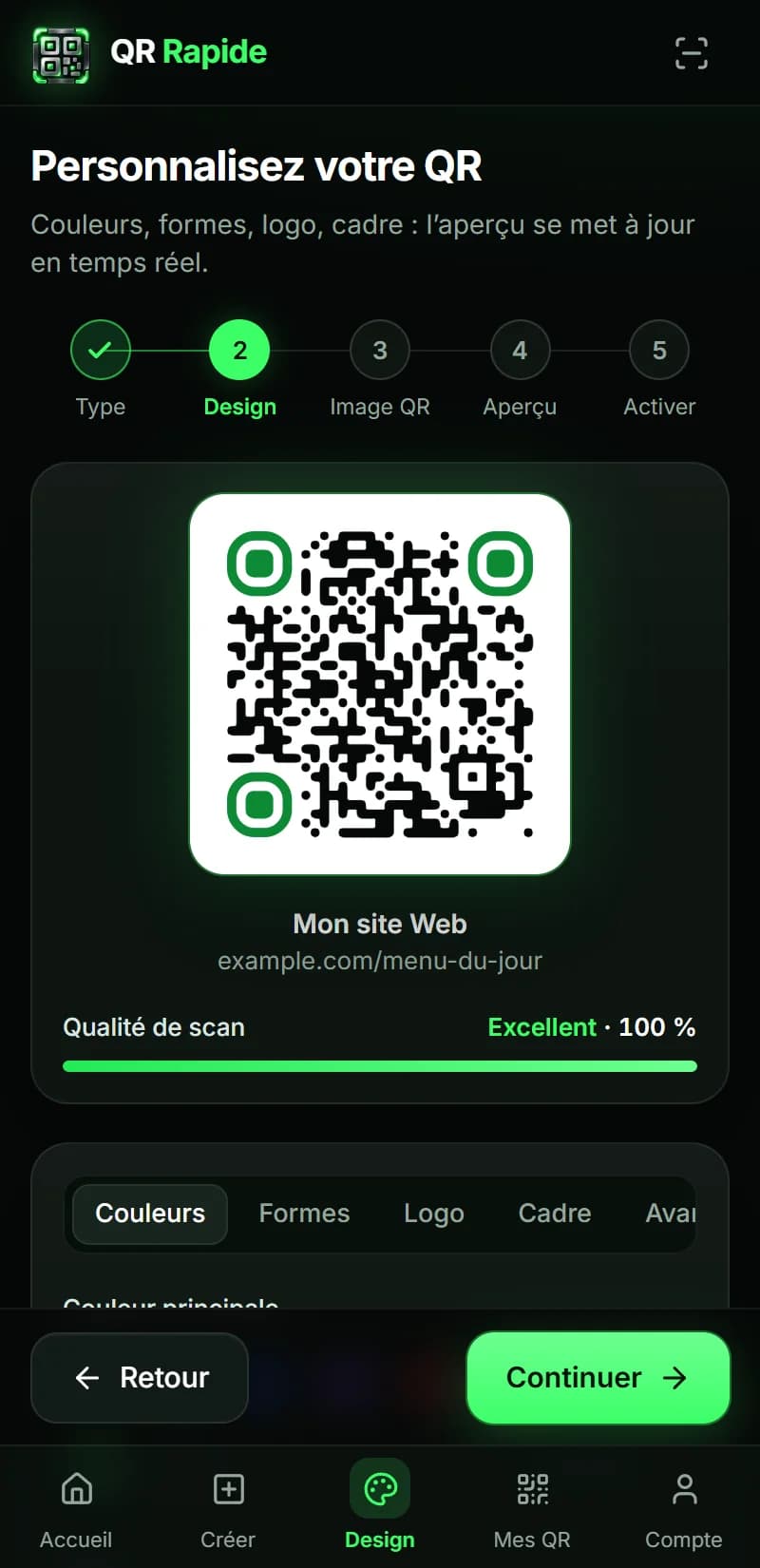 QR Rapide — Design sur mobile