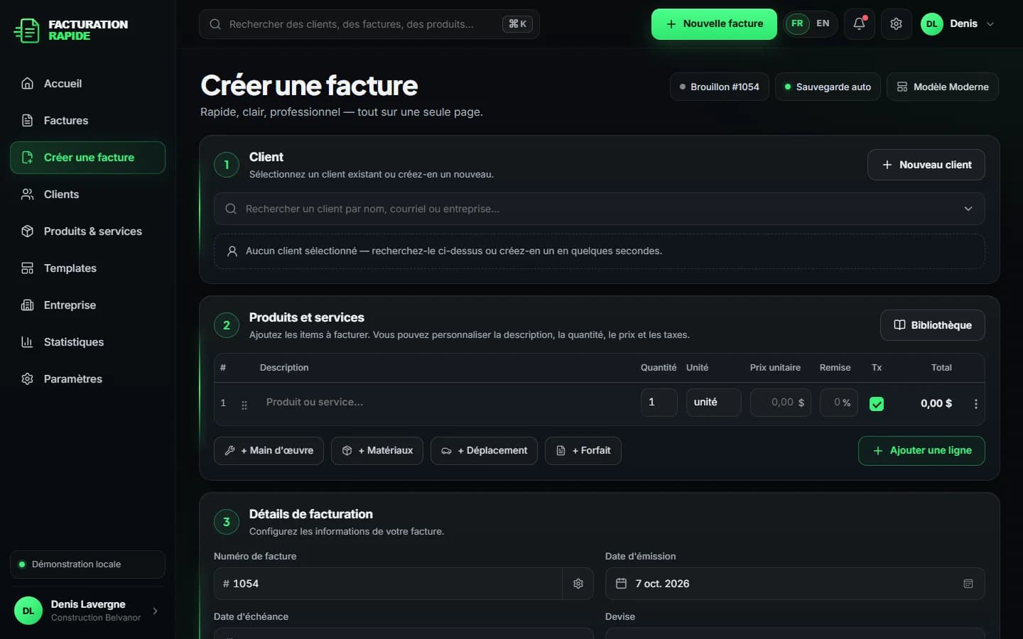 Facturation Rapide — Facture sur une seule page