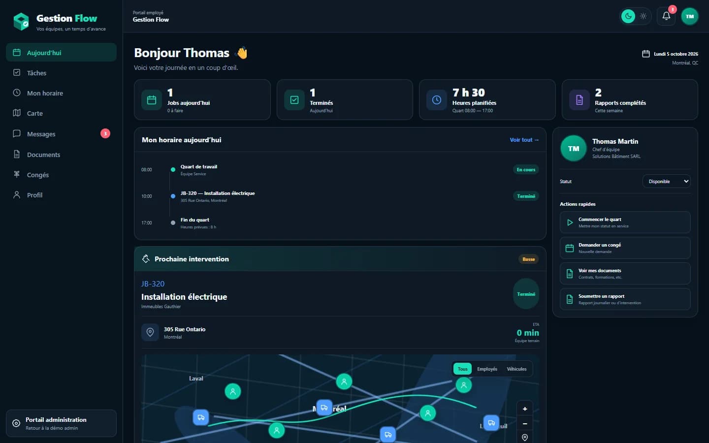 Gestion Flow — Portail employé sur ordinateur