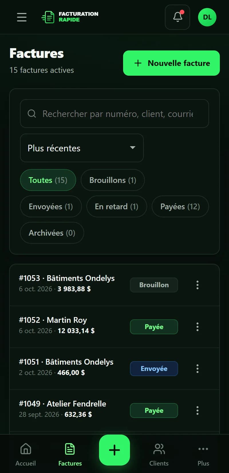 Facturation Rapide — Factures sur mobile