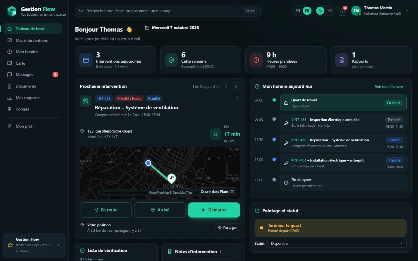 Gestion Flow — Portail employé sur ordinateur