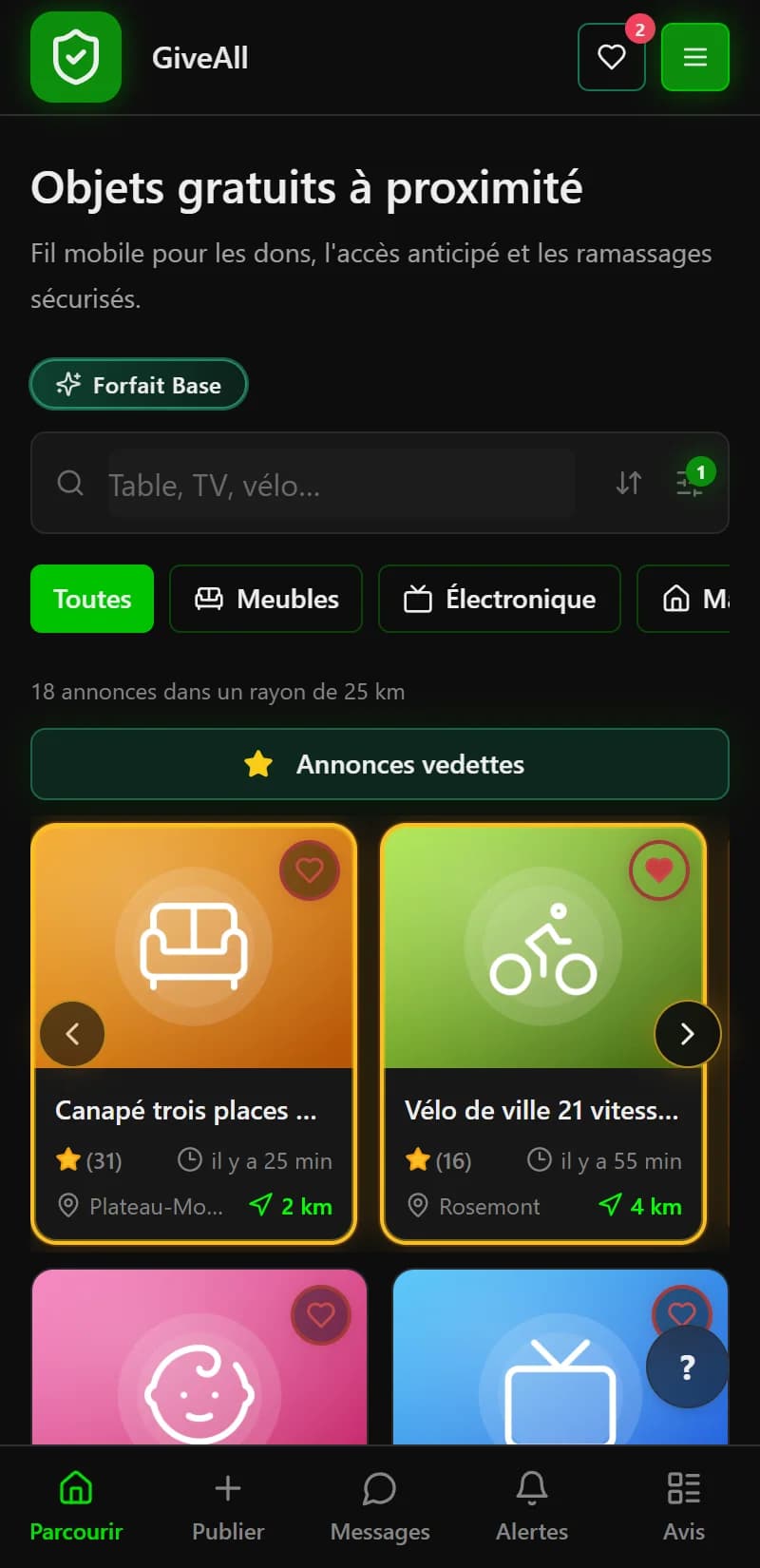 GiveAll — Fil sur mobile