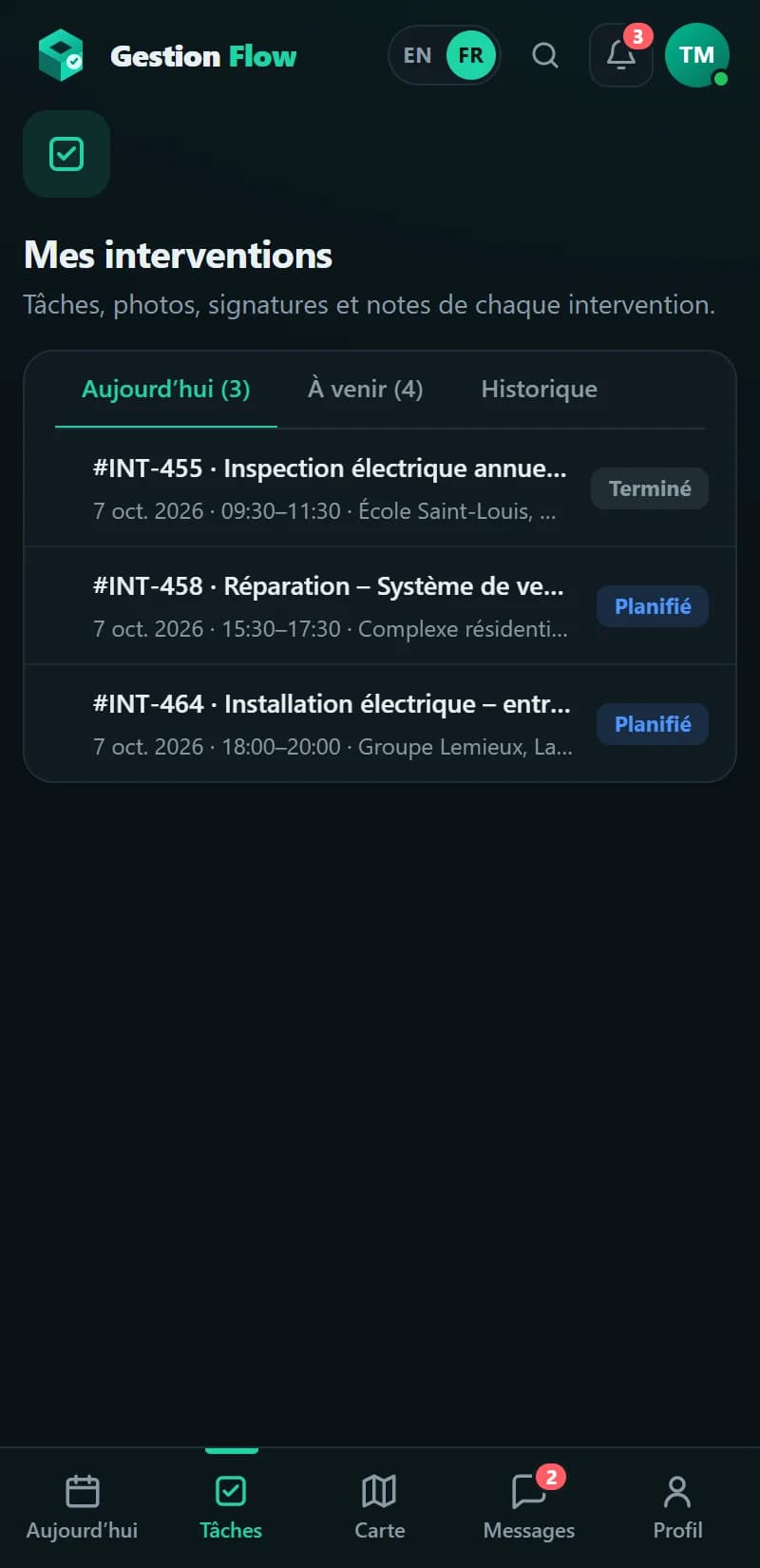 Gestion Flow — Interventions de l'employé
