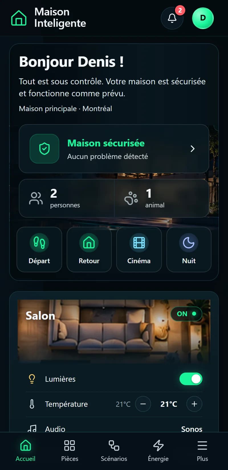 Maison Inteligente — Dashboard on mobile