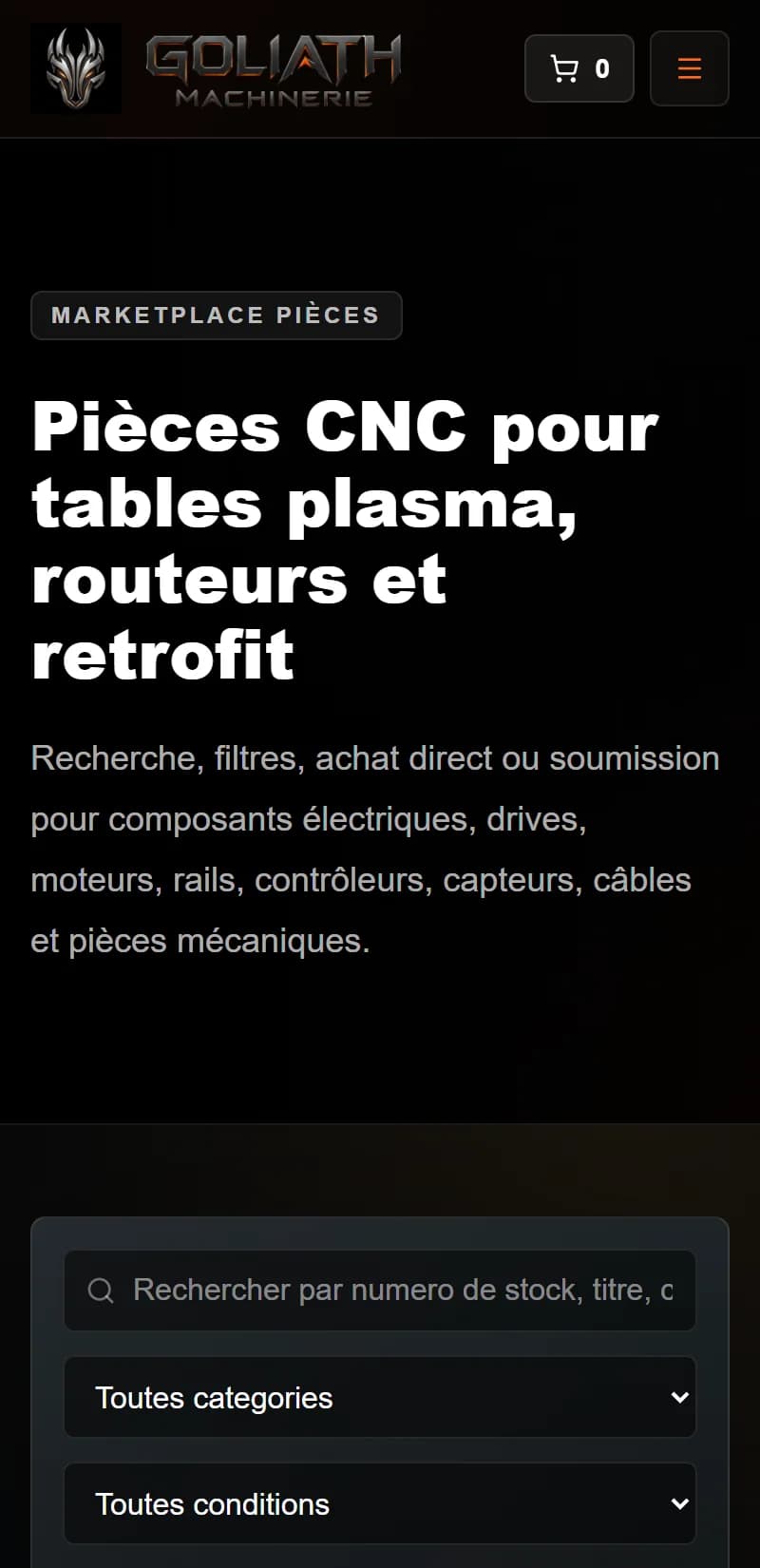 Goliath CNC — Pièces sur mobile
