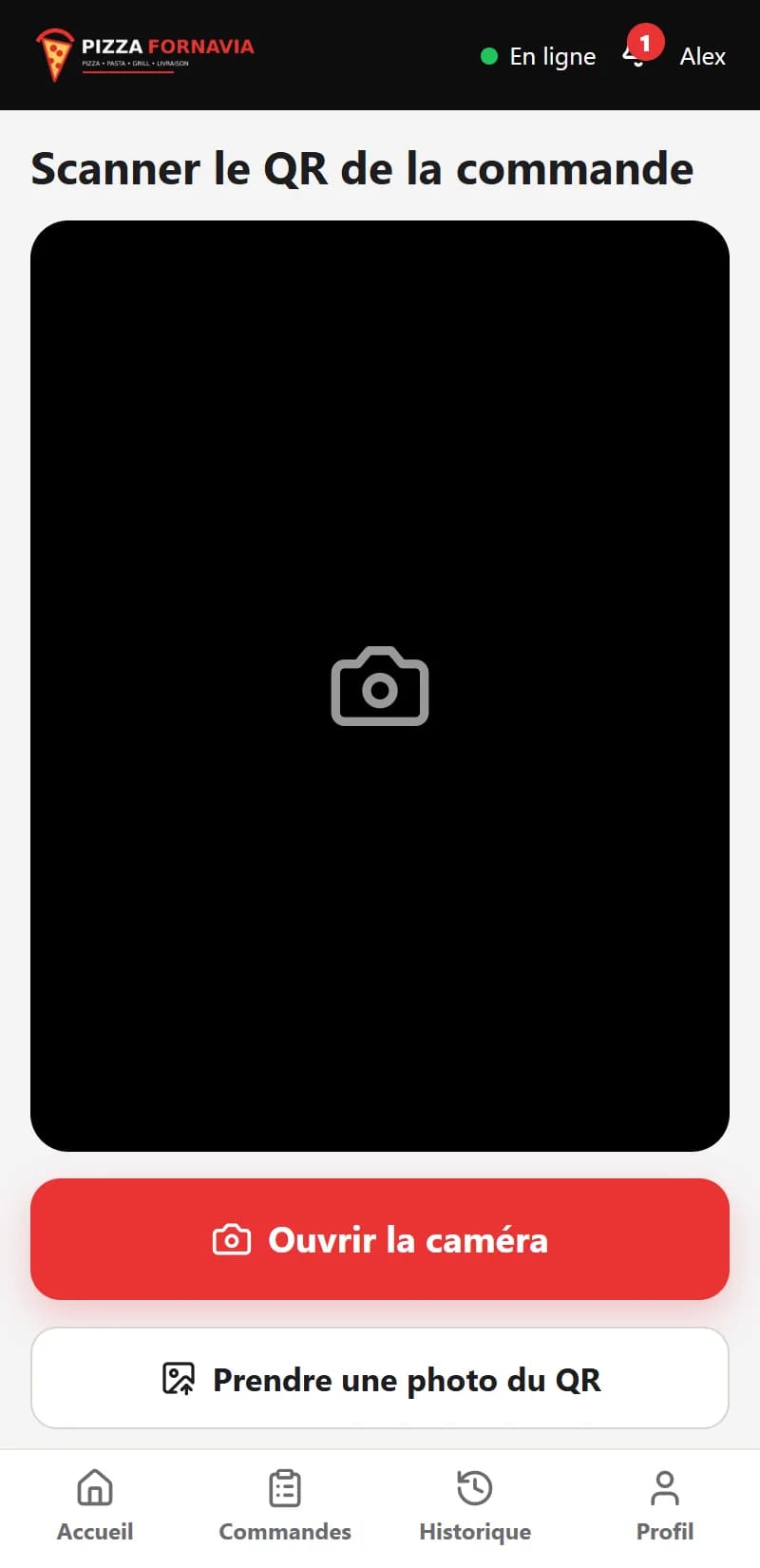 Delivery App — Driver scanning the QR code