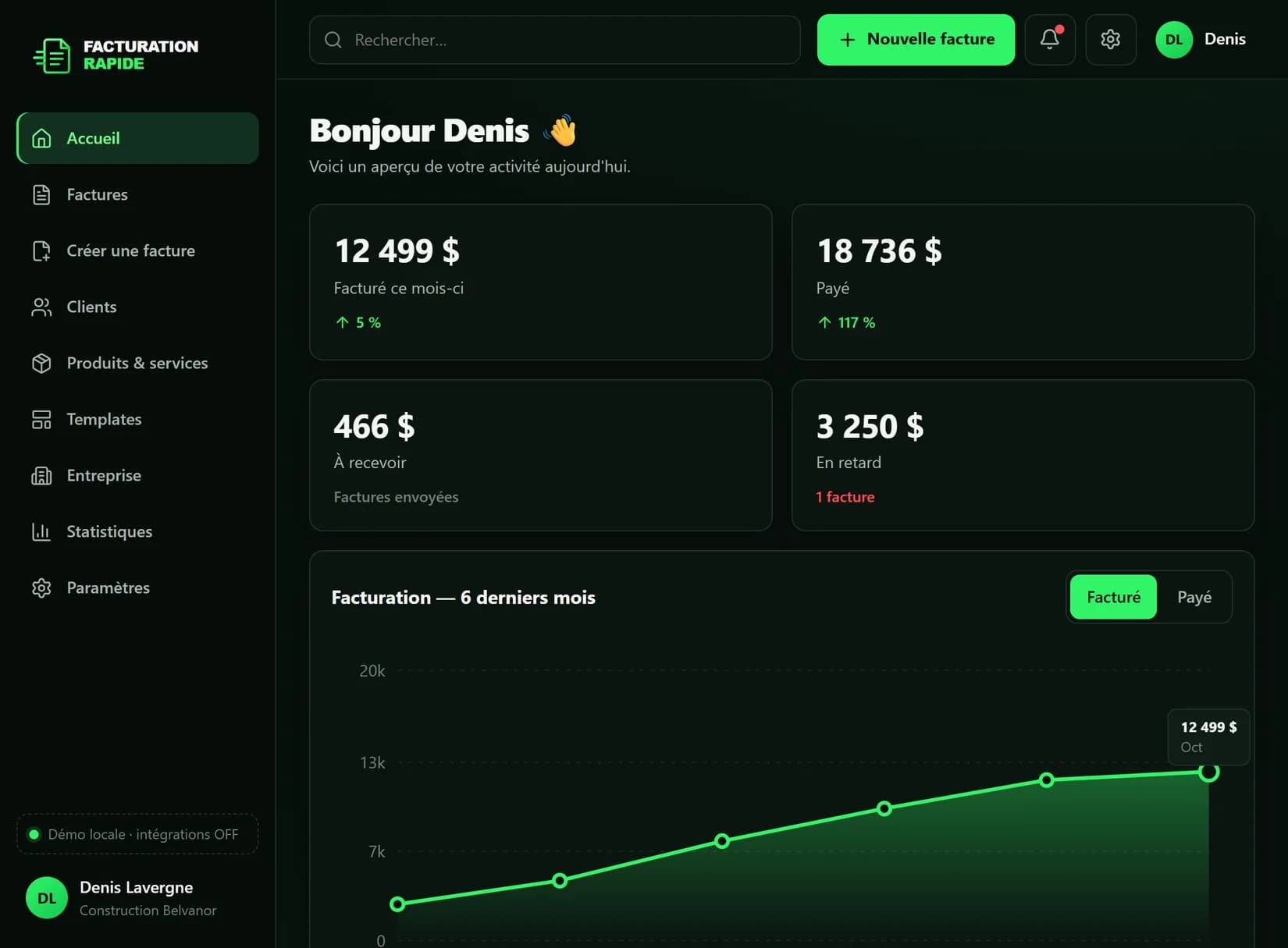 Facturation Rapide — Tableau de bord
