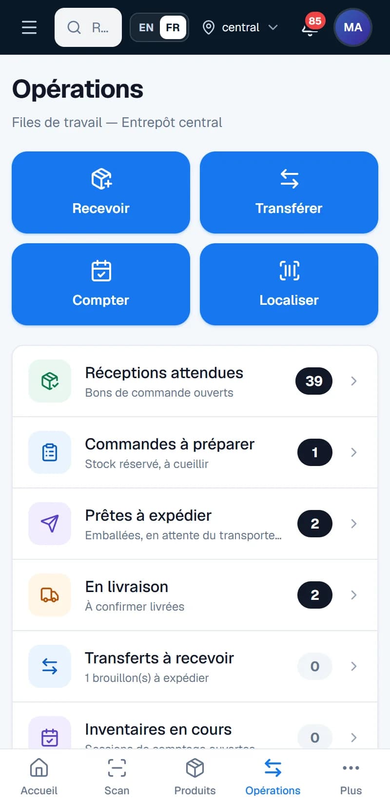 Nexora Inventory — Opérations d'entrepôt sur mobile