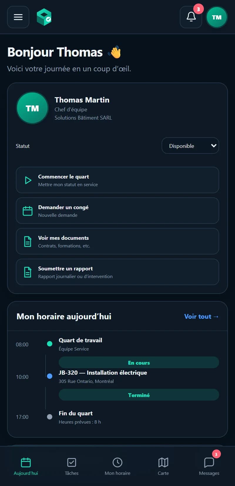 Gestion Flow — Portail employé sur mobile