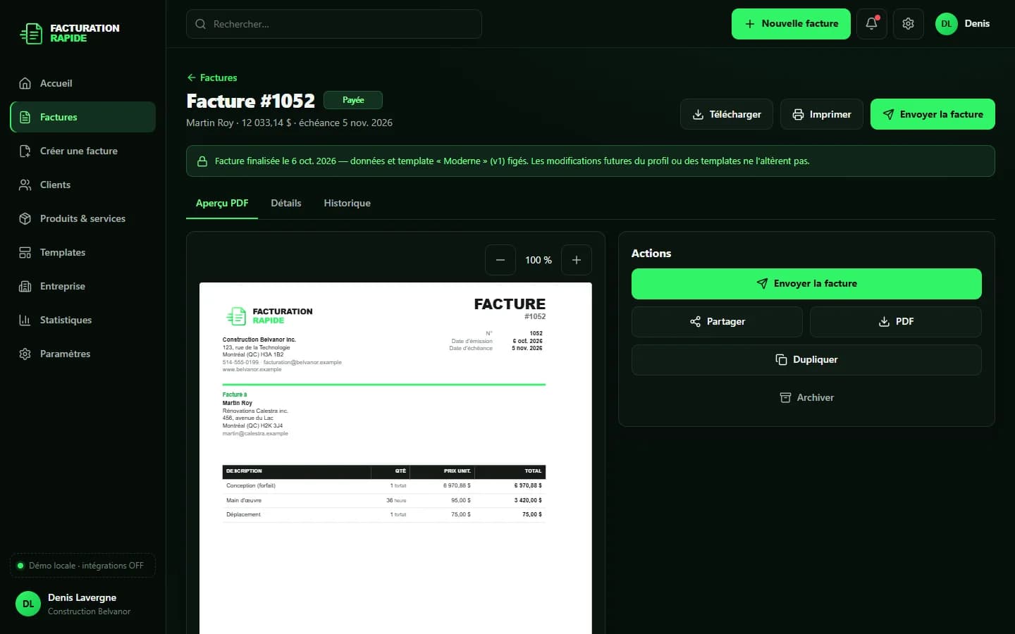 Facturation Rapide — Facture et PDF