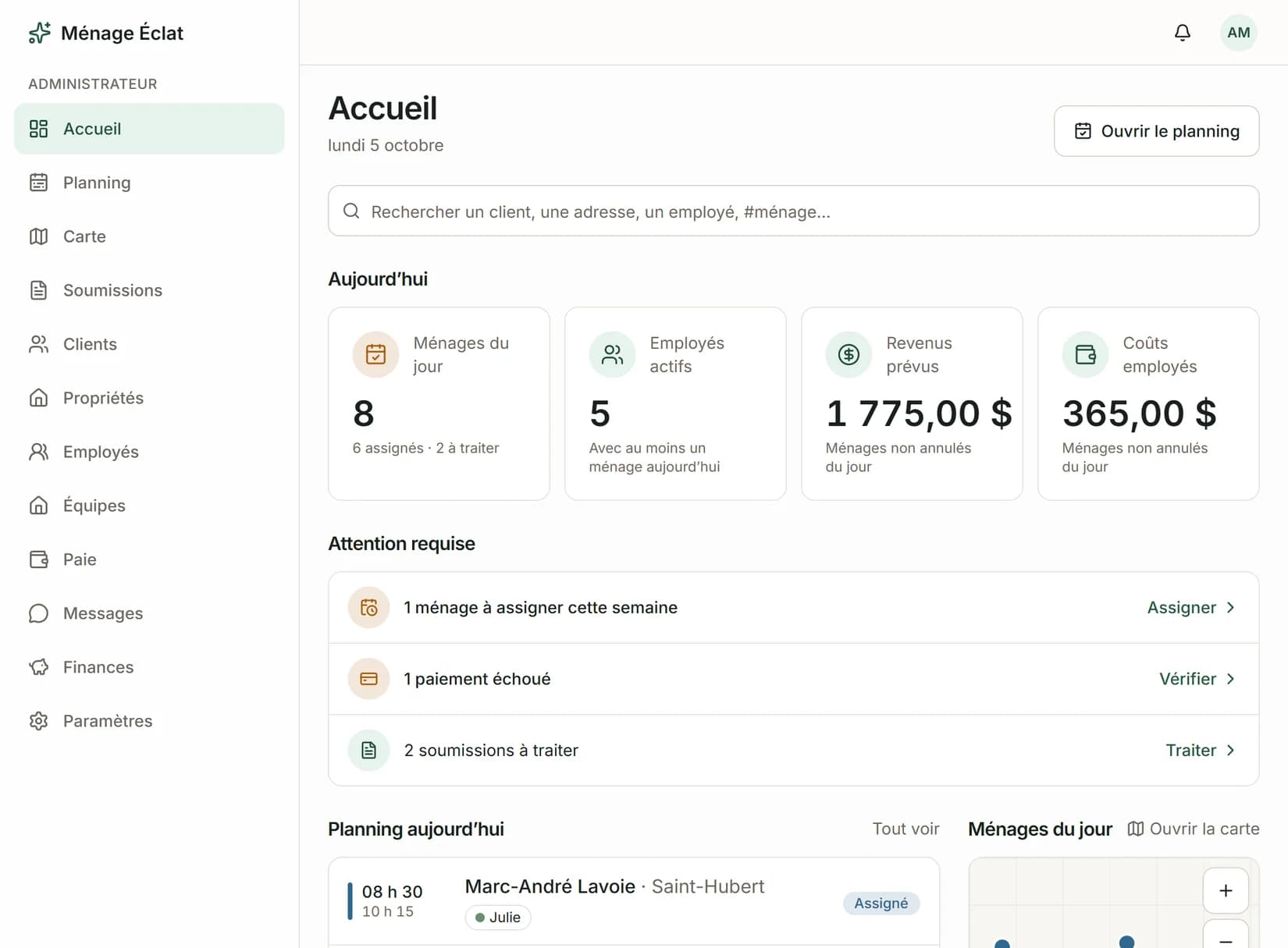 CleanFlow — Tableau de bord administrateur